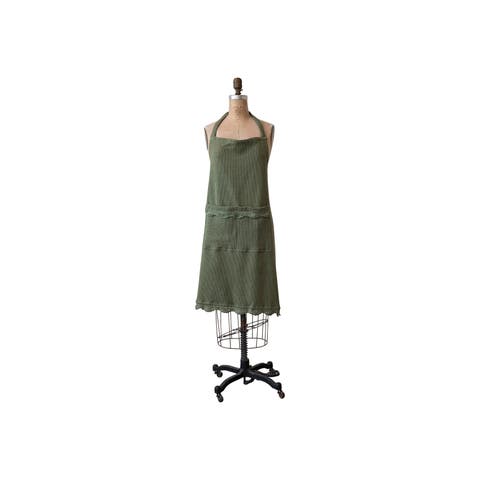 Waffle Weave Cotton Apron with Crochet Lace Trim, Green