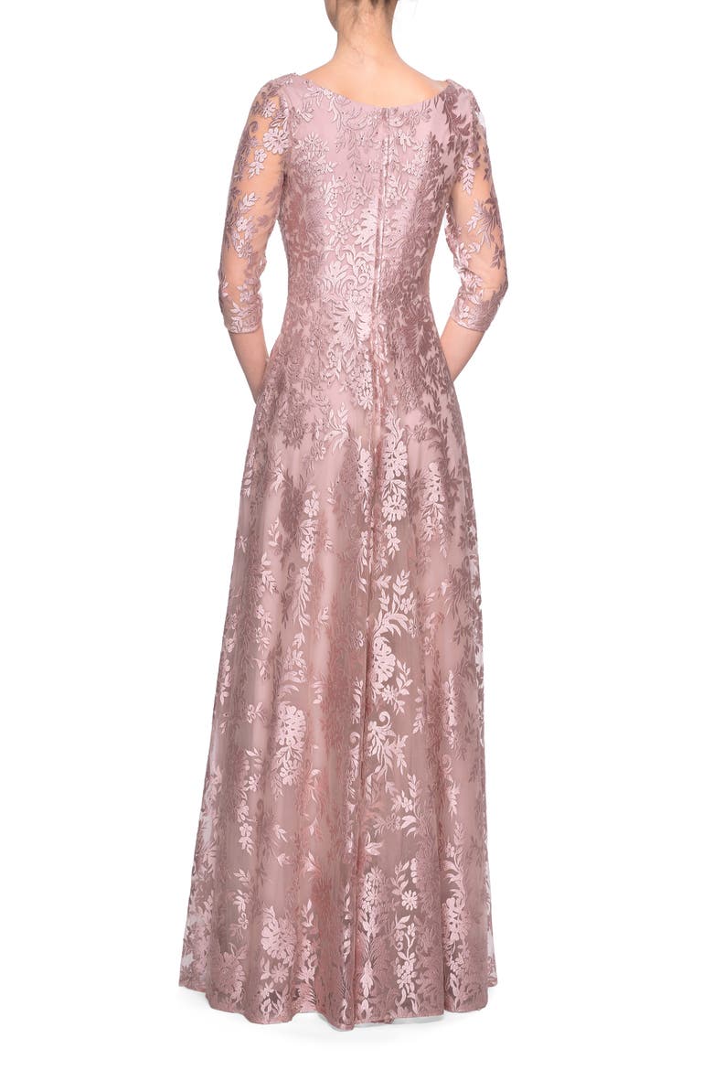 Floral Embroidered A-Line Gown, Alternate, color, MAUVE