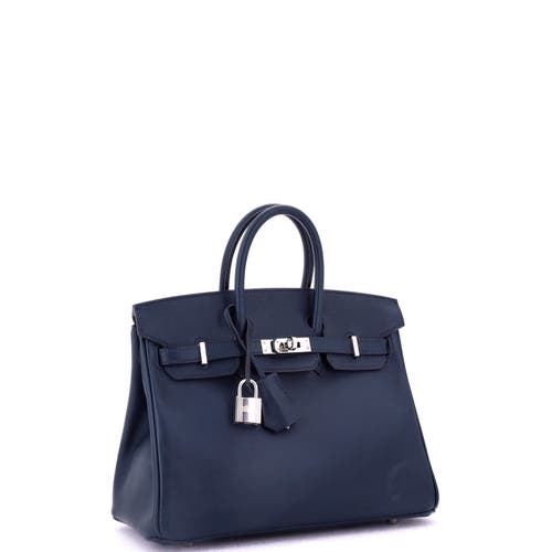 Pre-owned Hermes Hermes Birkin Handbag Blue Swift With Palladium Hardware 25 In Blue