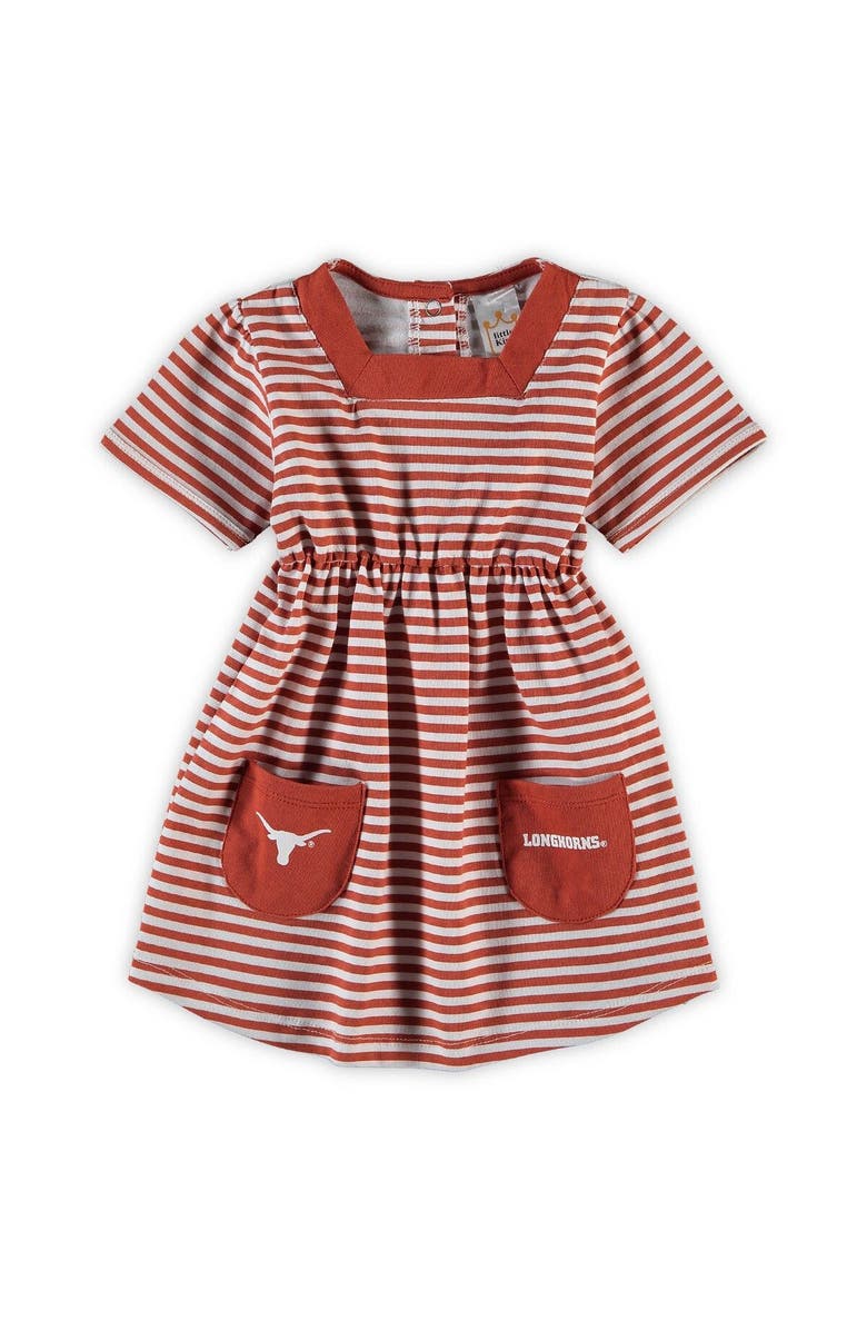 LITTLE KING Girl's Toddler Texas Orange Texas Longhorns Striped Dress with Pockets, Alternate, color, 