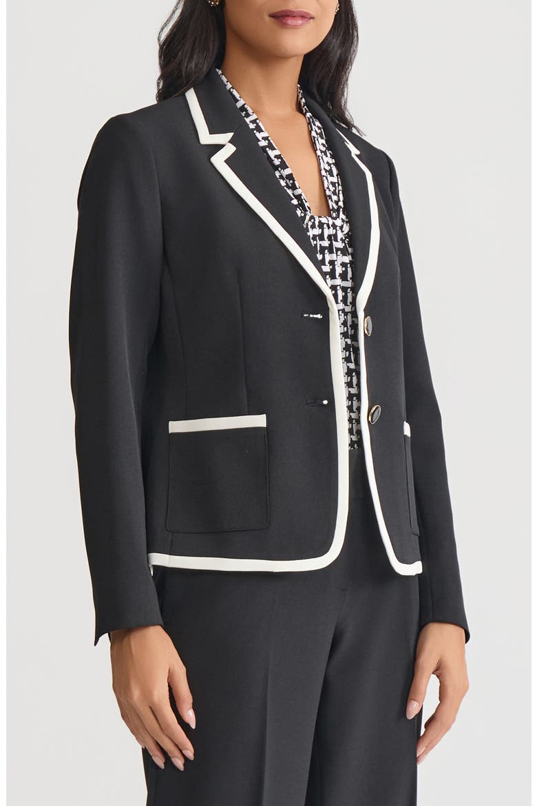 Contrast Trim Single Breasted Blazer, Alternate, color, BLACK/VANILLA ICE