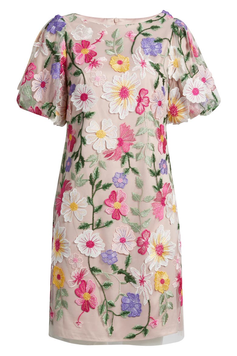 Embroidered Floral Cocktail Shift Dress, Alternate, color, PINK MULTI