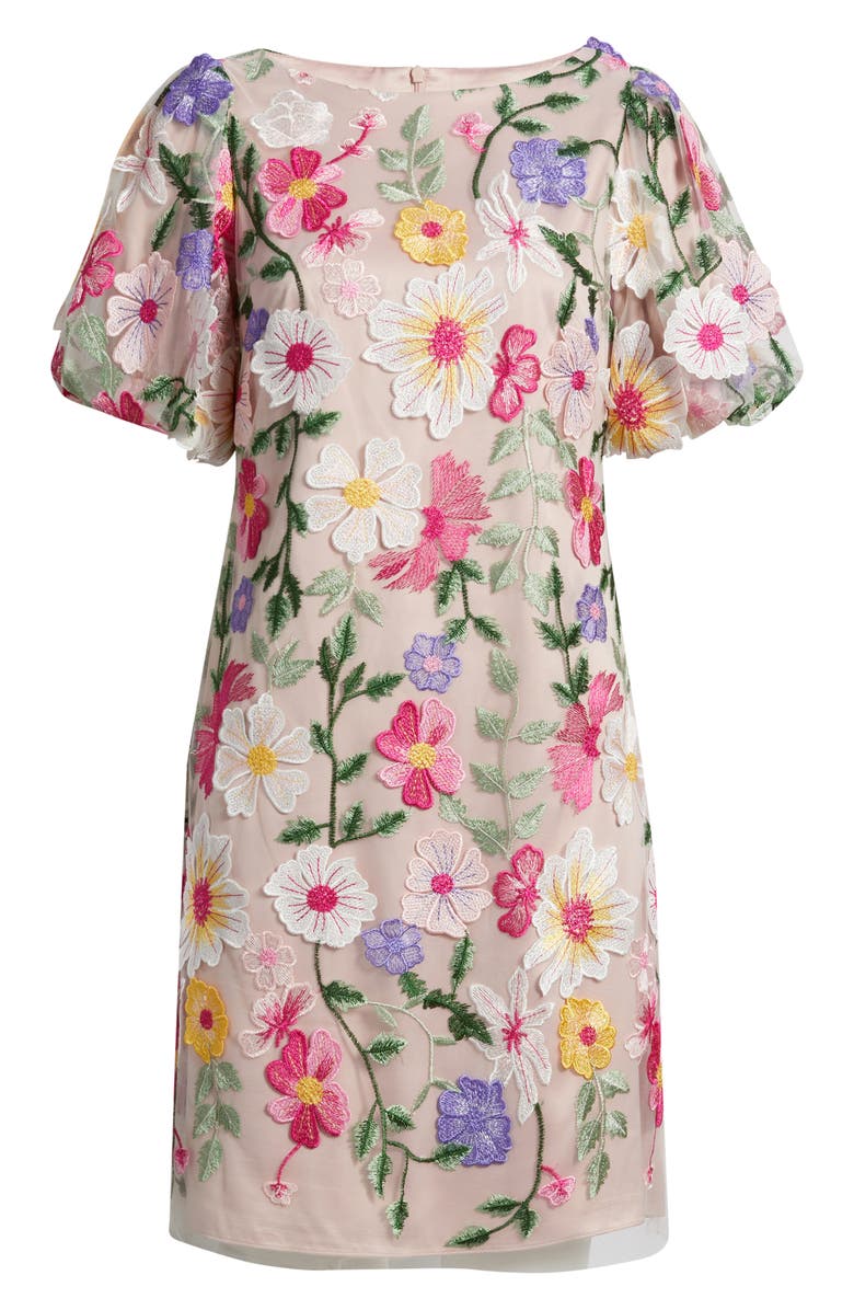 Eliza J Embroidered Floral Cocktail Shift Dress, Alternate, color, Pink Multi