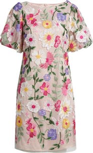 Eliza J Embroidered Floral Cocktail Shift Dress