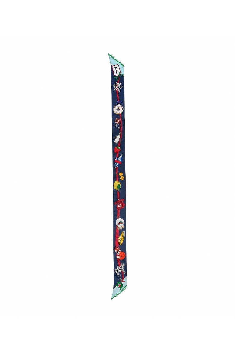 Ornament Collection Silk Ribbon Scarf, Alternate, color, Navy