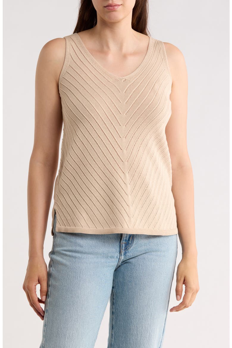 Double V-Neck Pointelle Sweater Tank, Main, color, ALMOND
