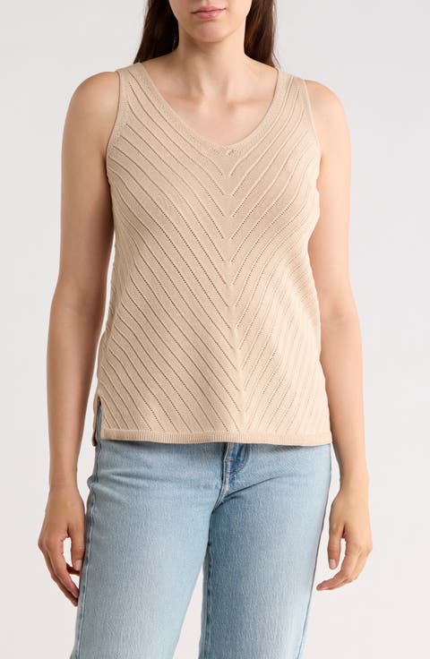 Double V-Neck Pointelle Sweater Tank