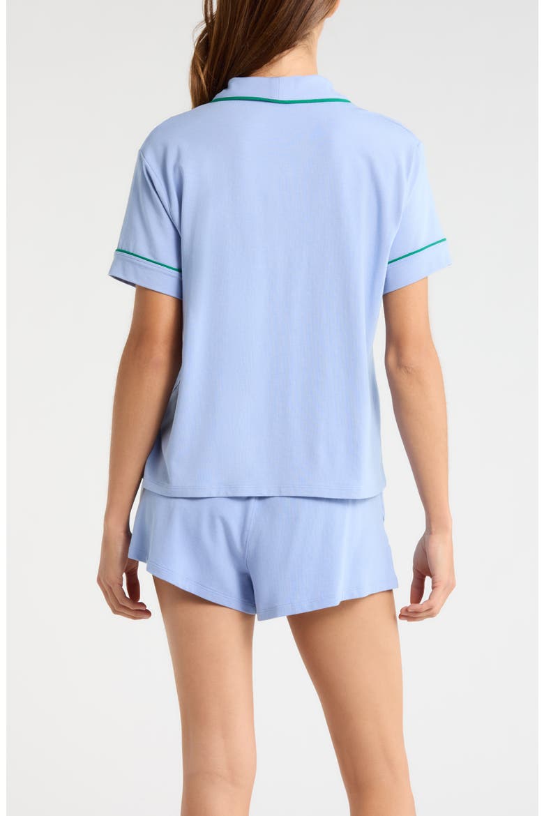 Slumberknit™ Shawl Collar Short Pajamas, Alternate, color, BLUEBELL BLOOM/ SPRING CLOVER