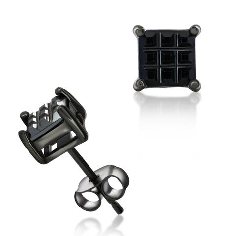 Sterling Silver Black Rhodium Plated Diamond Cut Studs