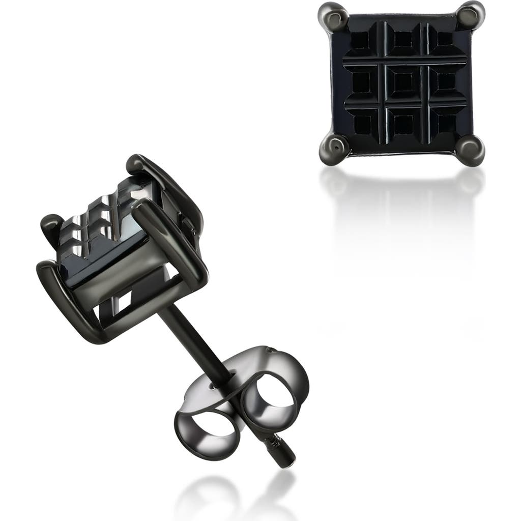 Donatello Gian Sterling Silver Black Rhodium Plated Diamond Cut Studs In Black