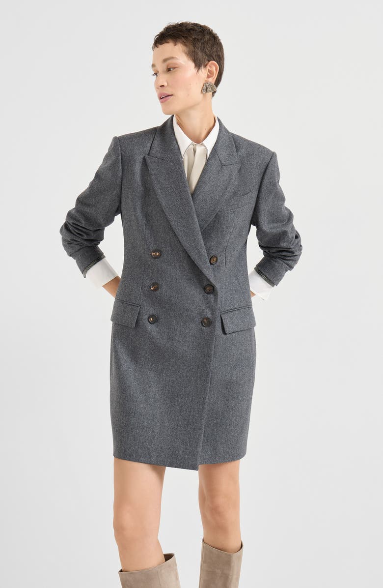 Brunello Cucinelli Flannel blazer dress with monili, Alternate, color, Dark Grey