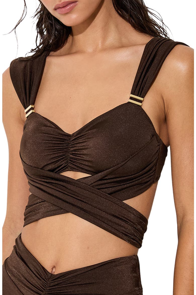Maisie Metallic Wraparound Bikini Top, Alternate, color, CHOCOLATE BROWN