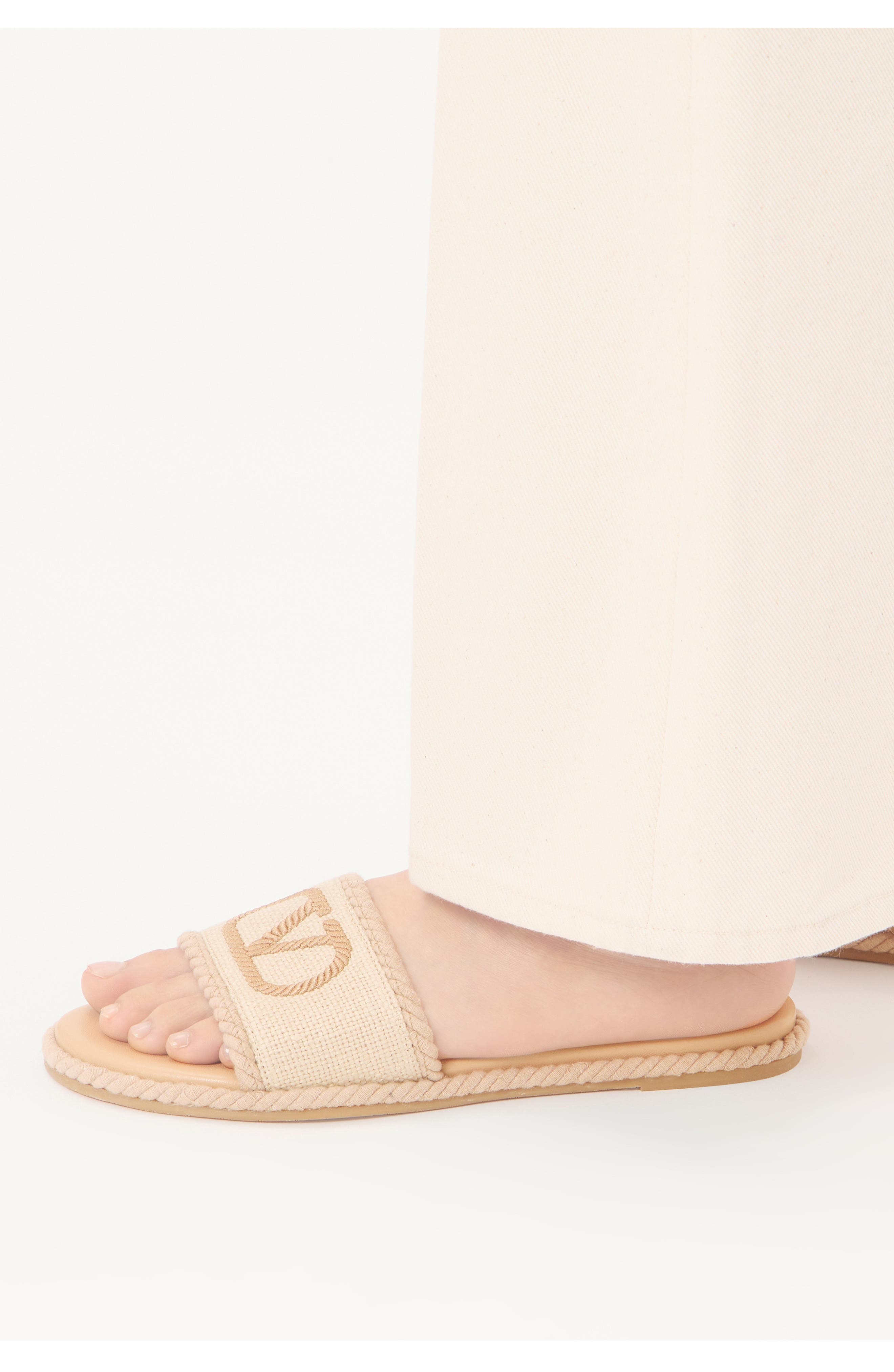 Valentino Garavani VLOGO Torchon Flat Espadrille Slide Sandal, Alternate, color, Beige