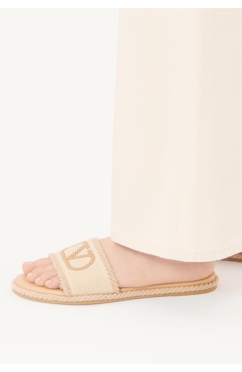 Valentino Garavani VLOGO Torchon Flat Espadrille Slide Sandal, Alternate, color, Beige