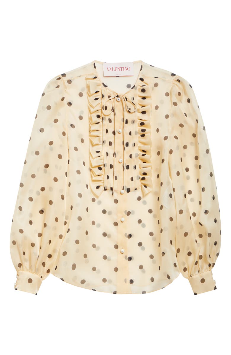 Valentino Garavani Polka Dot Ruffle Sheer Silk Organza Shirt, Main, color, 