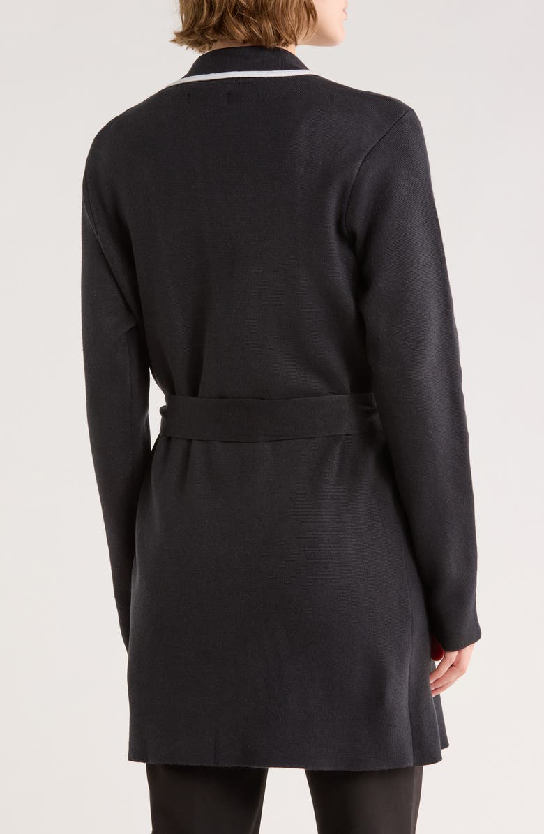 Calvin Klein Piped Tie Waist Cardigan, Alternate, color, Navy/ Cream