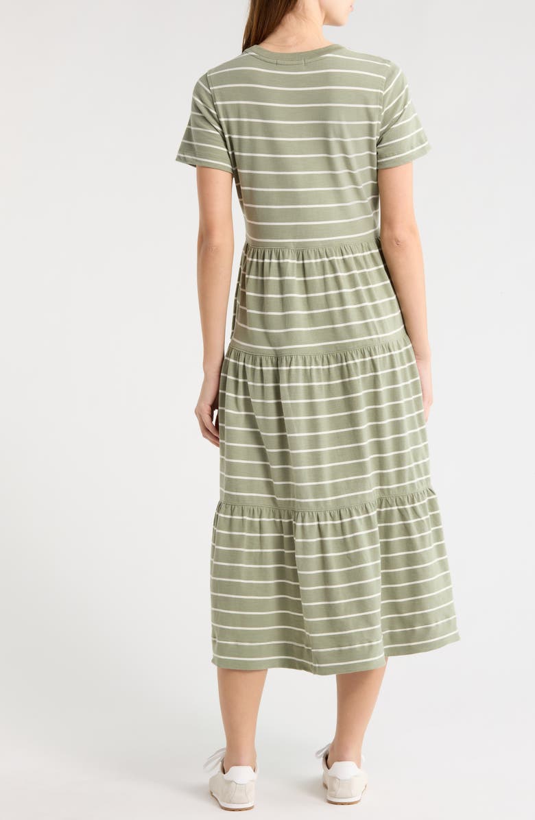 Marine Layer Luxe Stripe Sueded Cotton Tiered Midi Dress, Alternate, color, Olive Stripe