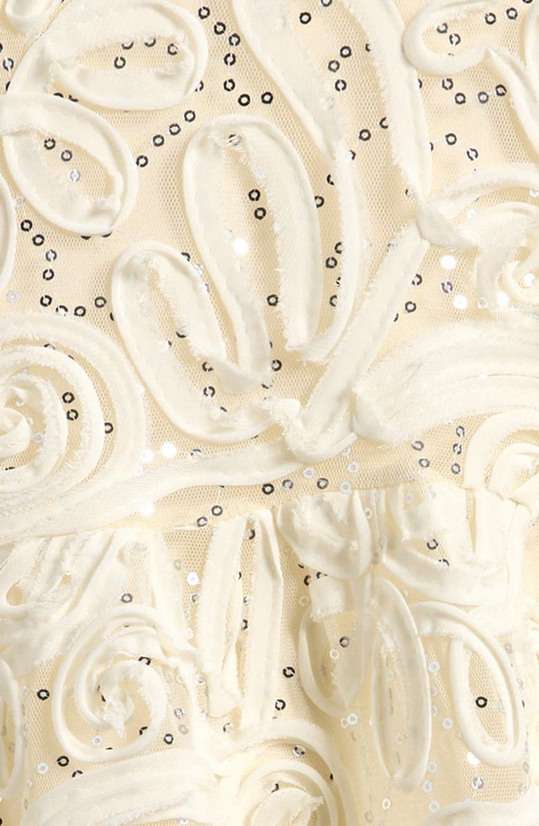 Ava & Yelly Kids' Soutache Sequin Puff Sleeve Babydoll Party Dress, Alternate, color, Ivory