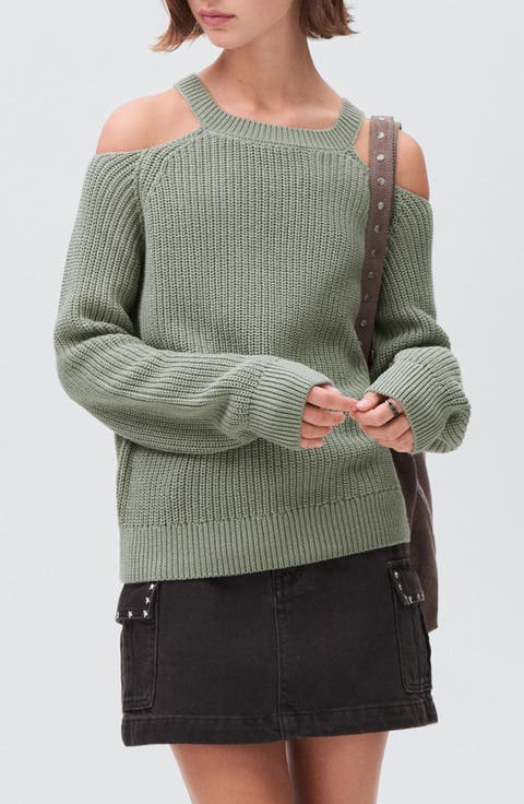 Cold Shoulder Cotton Crewneck Sweater