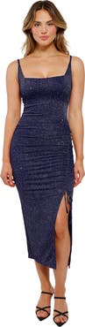 Popilush Shapewear Metallic Knit Bodycon Sculpting Midi Slip Dress