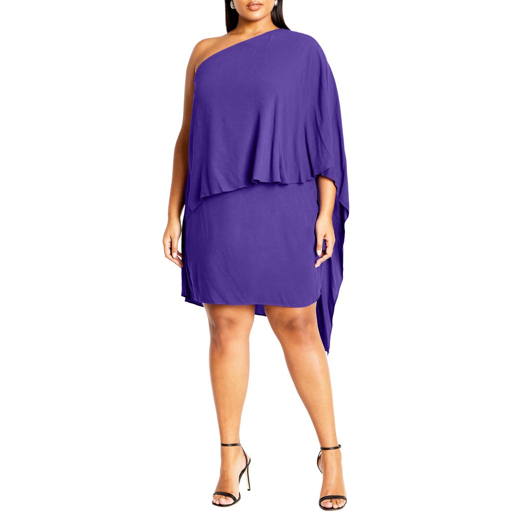 City Chic Lily One-shoulder Cape Dress In Purple