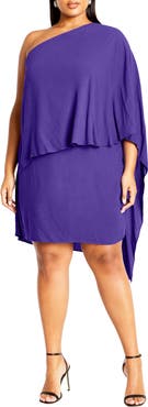 City Chic Lily One-Shoulder Cape Dress