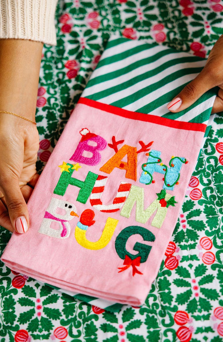 Furbish Bah Humbug Dish Towel, Alternate, color, Pink, Green