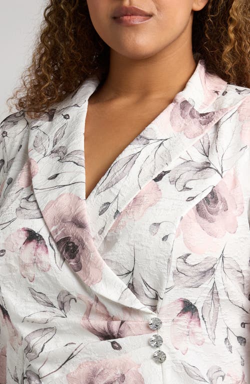 Alex Evenings Print Jacquard Side Button Jacket In Ivory/pink