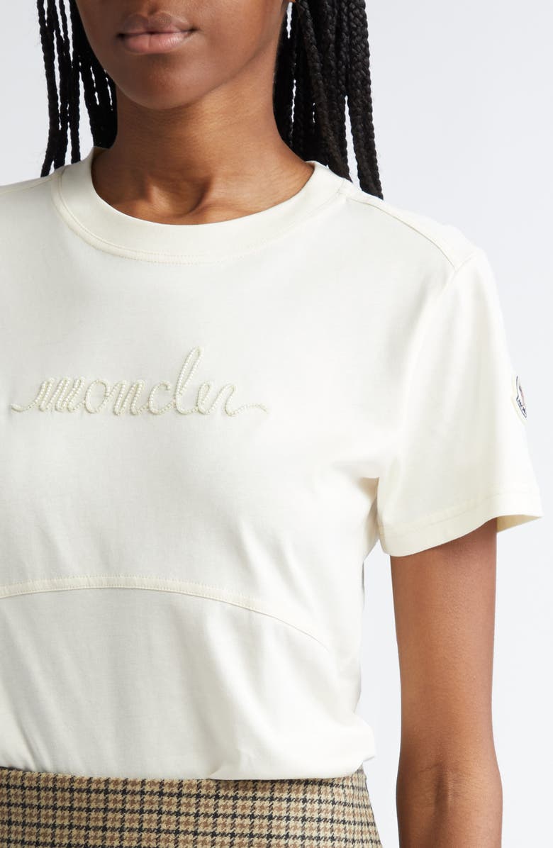 Moncler Logo Embroidered Cotton T-Shirt, Alternate, color, White
