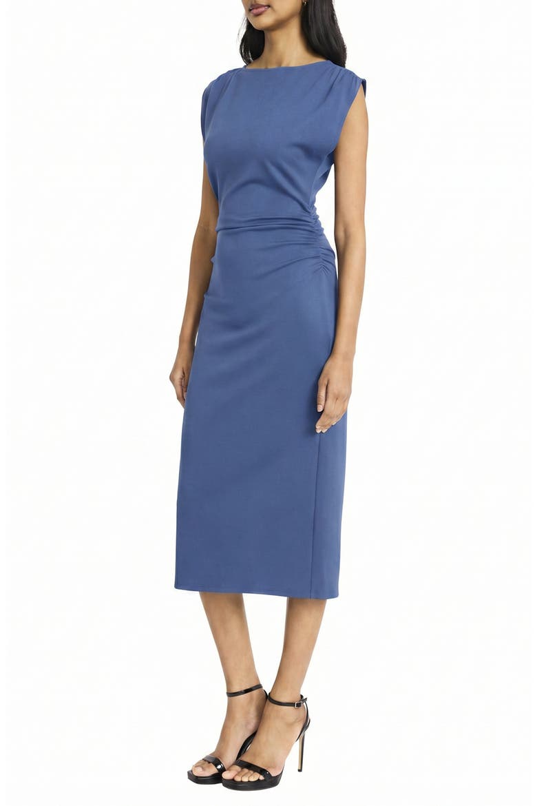 Ruched Cap Sleeve Dress, Alternate, color, VINTAGE INDIGO