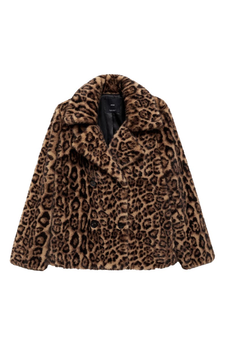 MANGO Leopard Faux Fur Coat, Alternate, color,