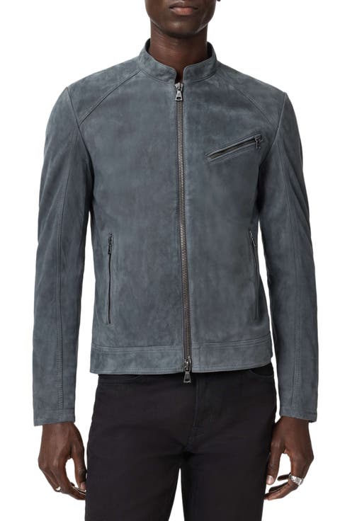Wren Band Collar Suede Biker Jacket