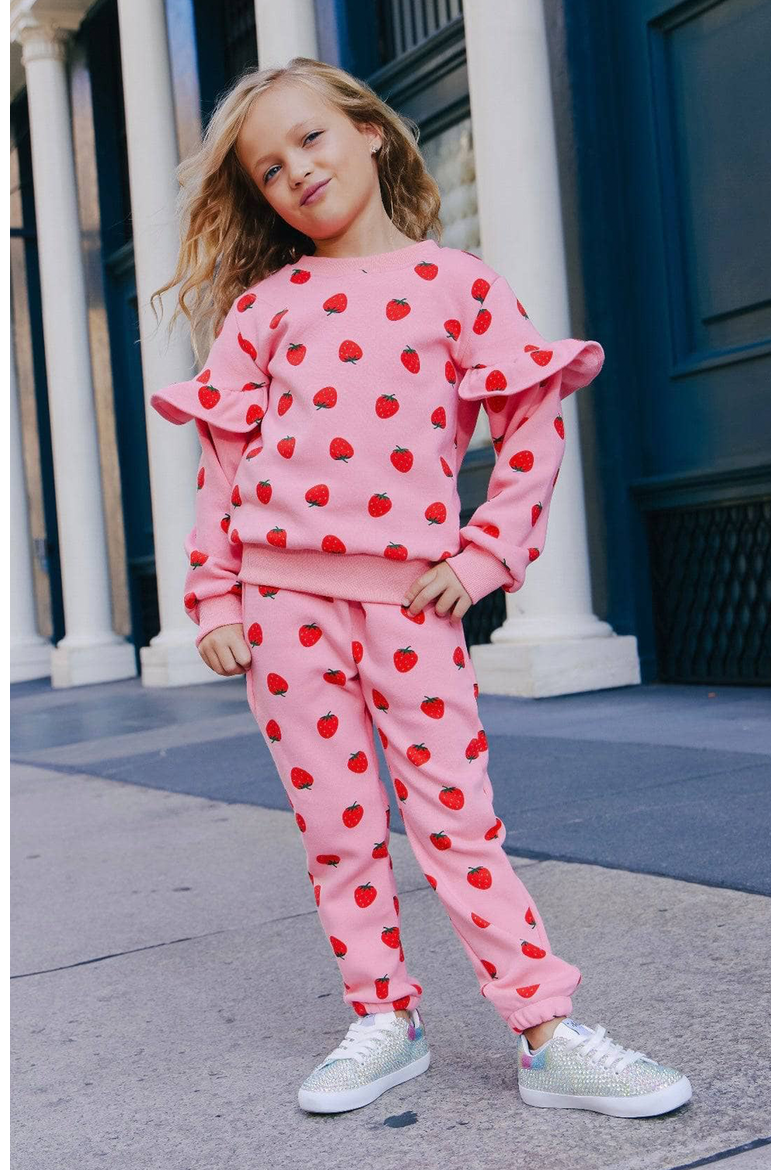Strawberry Ruffle Joggers Set, Alternate, color, Pink