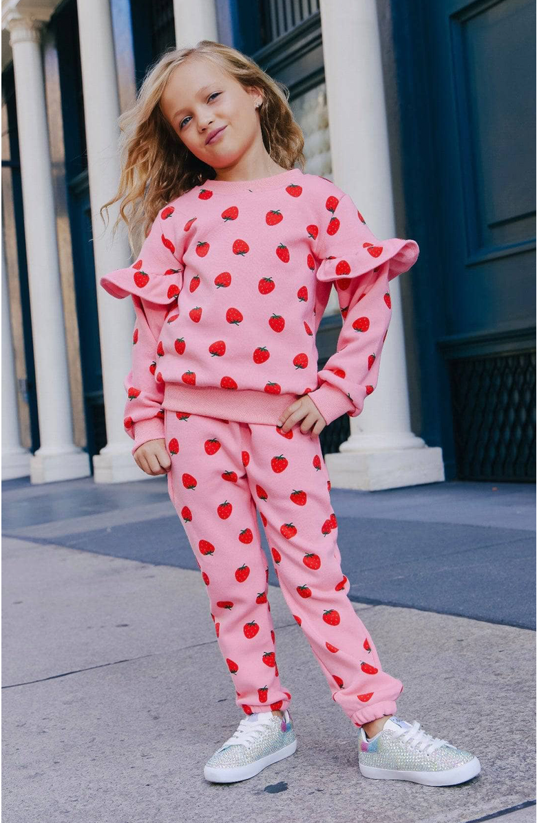 Lola + The Boys Strawberry Ruffle Joggers Set, Alternate, color, Pink