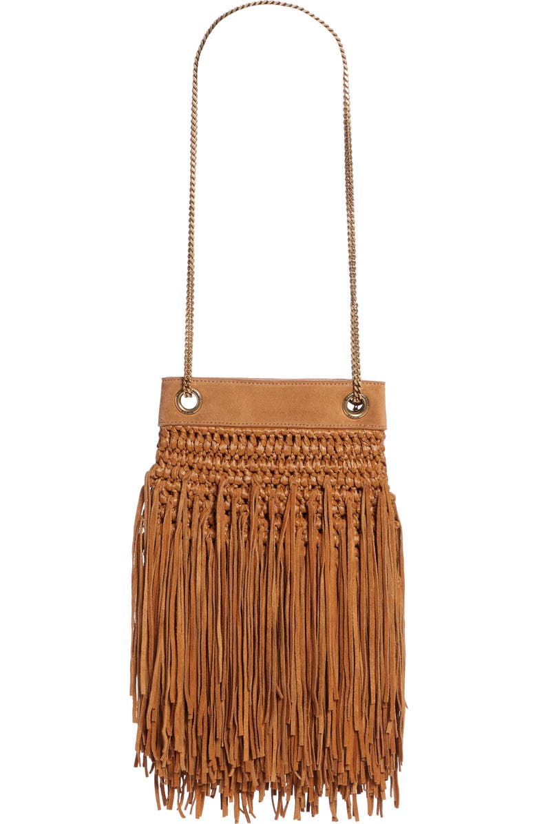 Saint Laurent Grace Raffia Suede Fringe Hobo, Alternate, color,