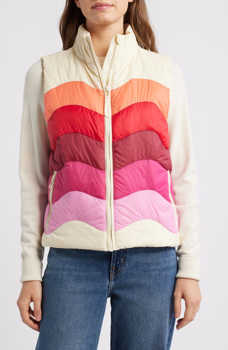Marine Layer Sunset Puffer Vest, Alternate, color, Warm Wave