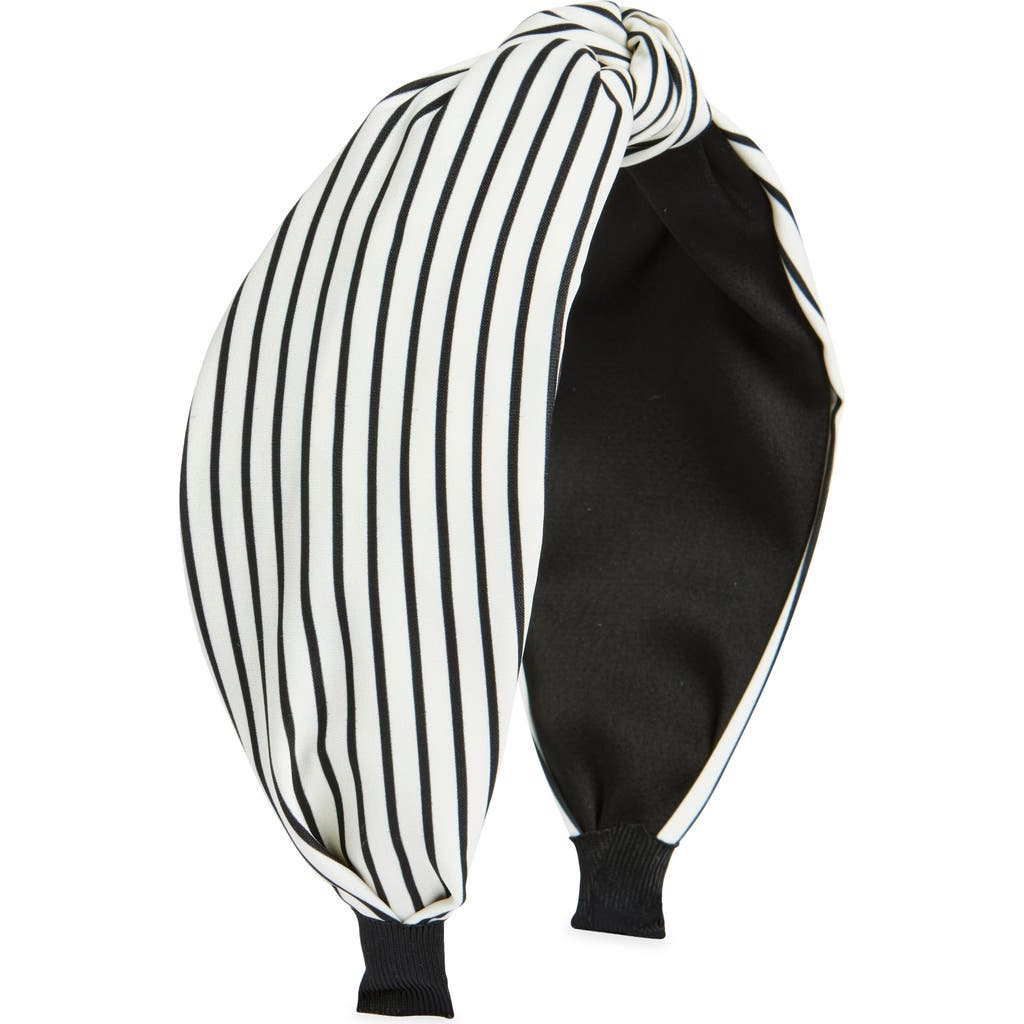 Tasha Striped Center Knot Headband In Ivory/black