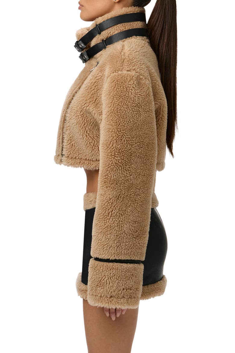Reversible Faux Shearling Crop Moto Jacket, Alternate, color, BLACK/ TAN