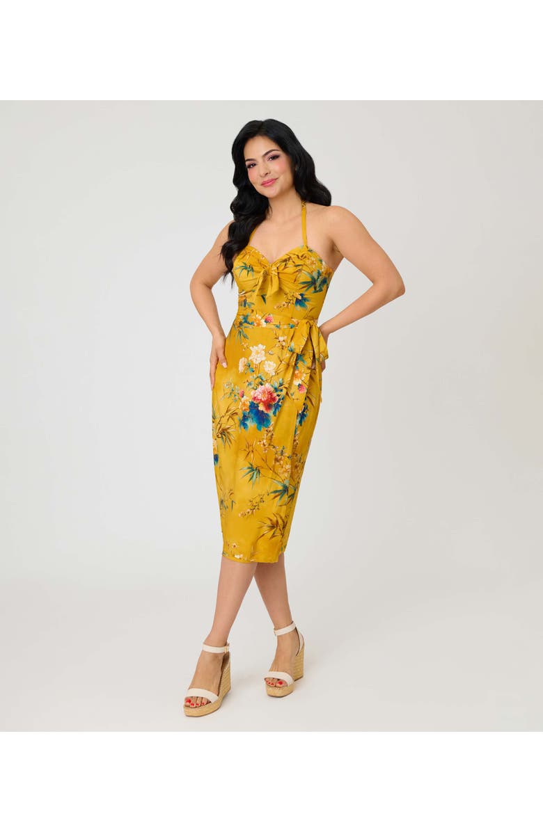 Unique Vintage Leilani Sleeveless Sarong Dress, Main, color, Yellow Floral Print