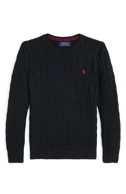 Kids' Cable Knit Combed Cotton Sweater