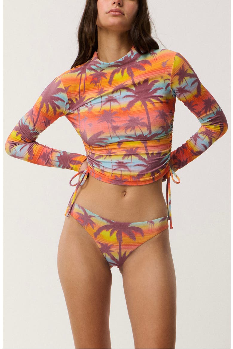 Retro Revival Ruched Long Sleeve Rashguard, Main, color, PURPLE MULTI