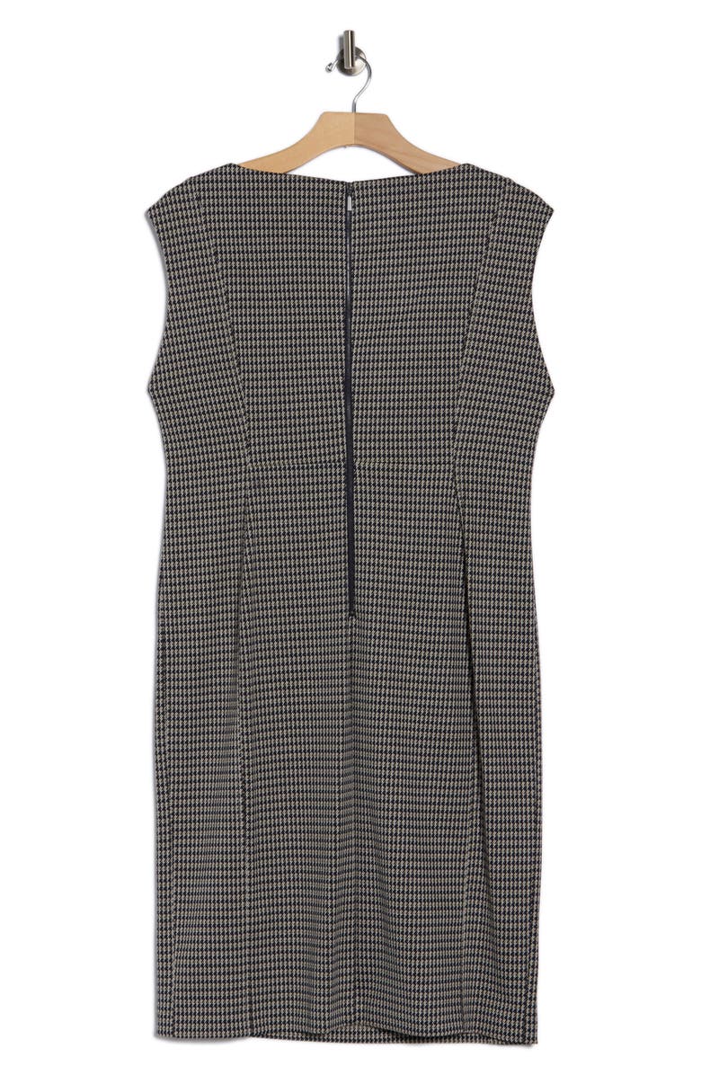 Calvin Klein Hardware Belt Houndstooth Ponte Sheath Dress, Alternate, color, Black/ Malt/ Cream