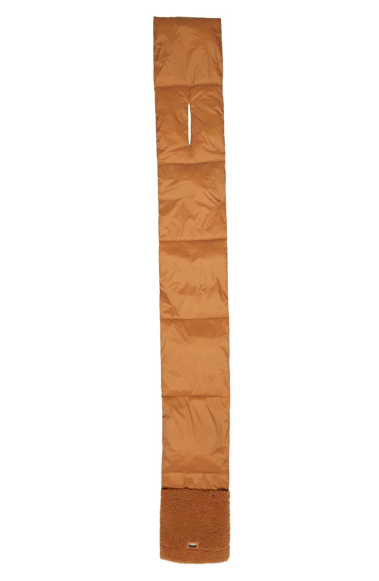 UGG<sup>®</sup> UGGfluff Packable Quilted Faux Shearling Trim Scarf, Alternate, color, Chestnut