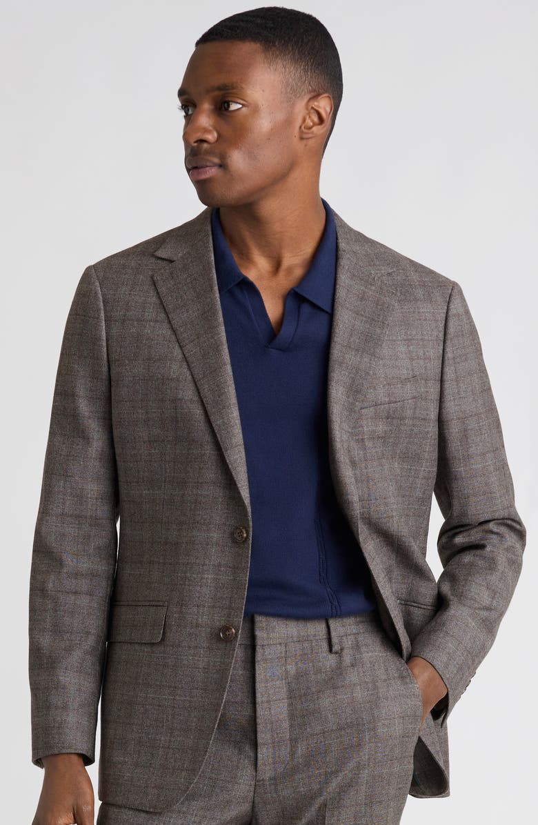 Bonobos Jetsetter Slim Fit Brown Glen Plaid Knit Wool Suit Jacket, Alternate, color, Grey Brown Glen Plaid
