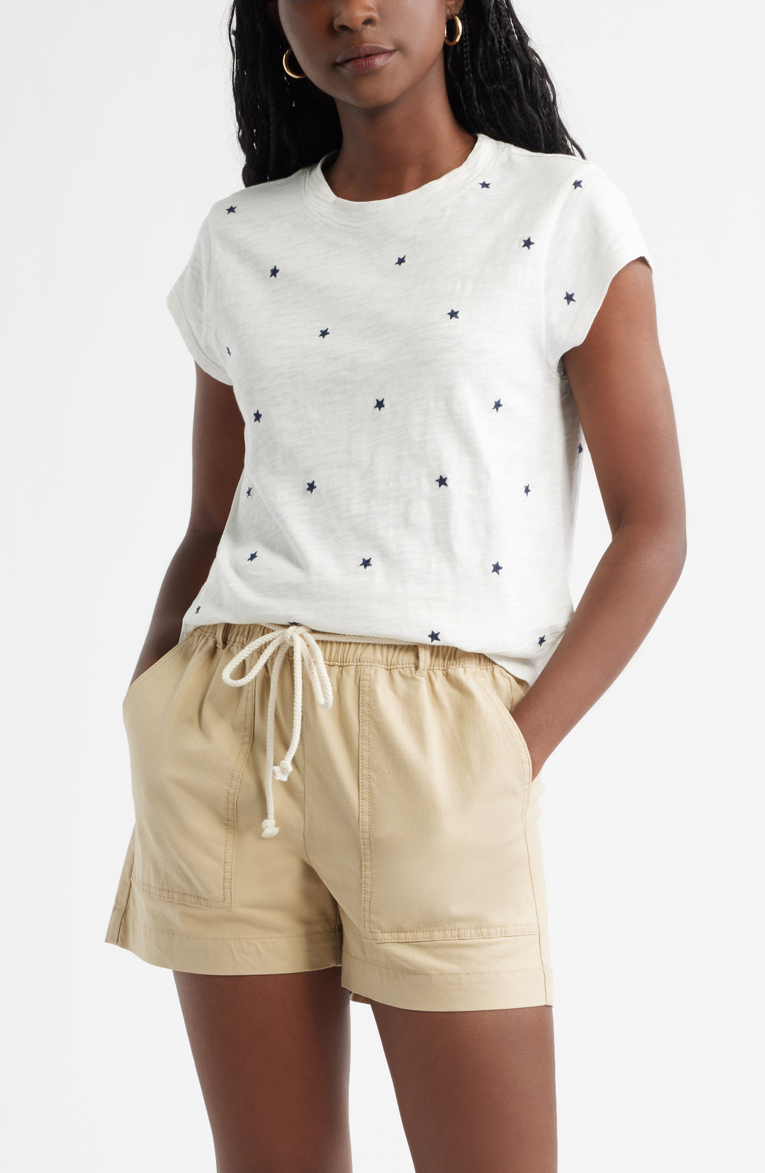 IVORY- NAVY TOSSED STARS