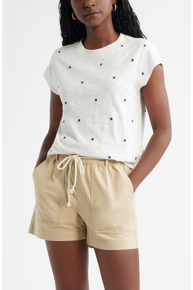 Star Embroidered Cap Sleeve T-Shirt, Main, color, IVORY- NAVY TOSSED STARS