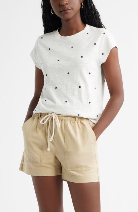 Star Embroidered Cap Sleeve T-Shirt