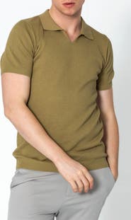 RON TOMSON V-Neck Jersey Knit Polo