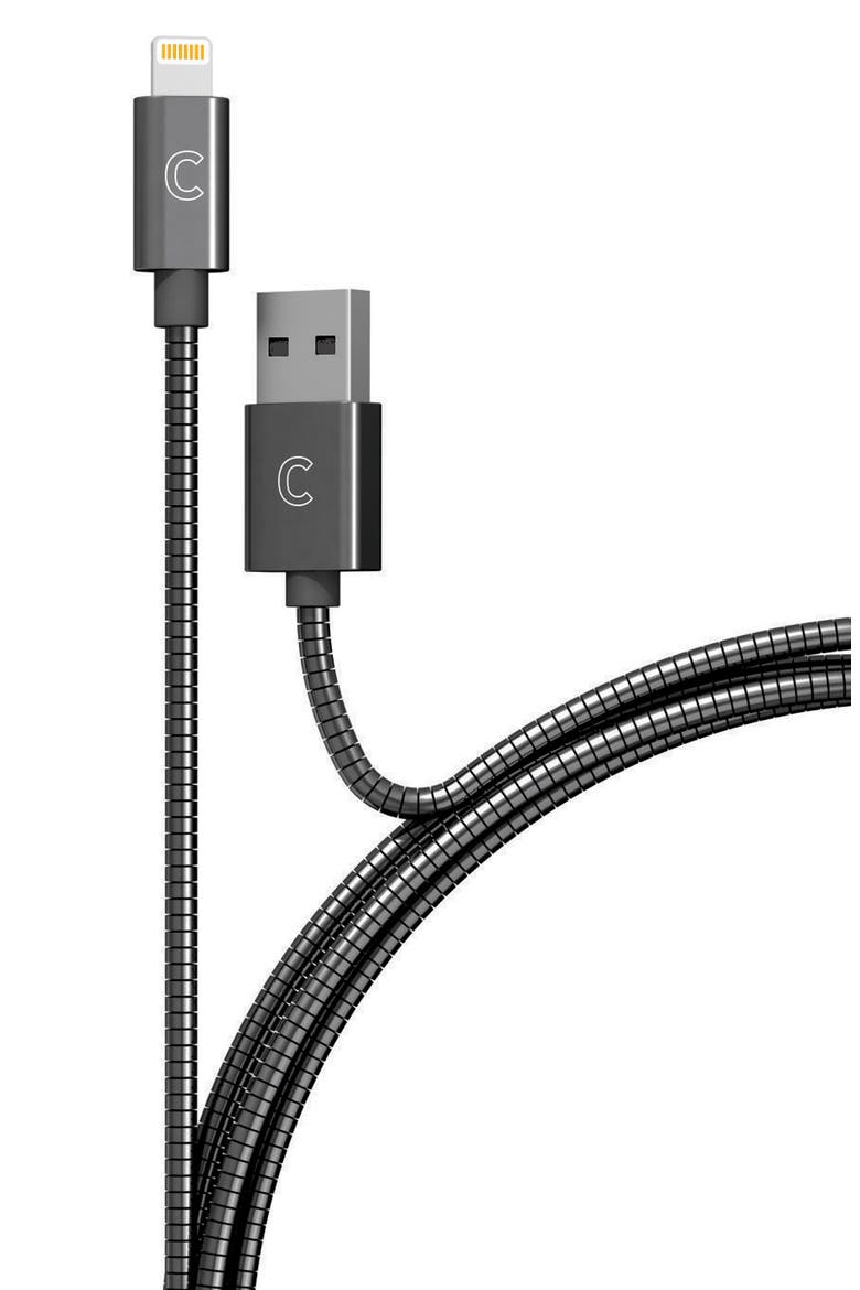 3 Foot Stainless Steel Charging Cable, Main, color, BLACK