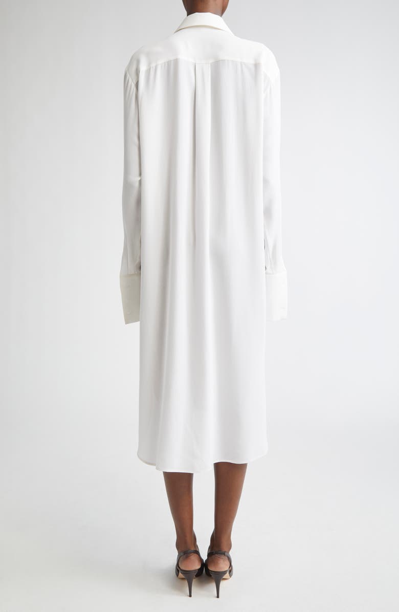 Michael Kors Collection Pleated Front Long Sleeve Silk Shirtdress, Alternate, color, Optic White